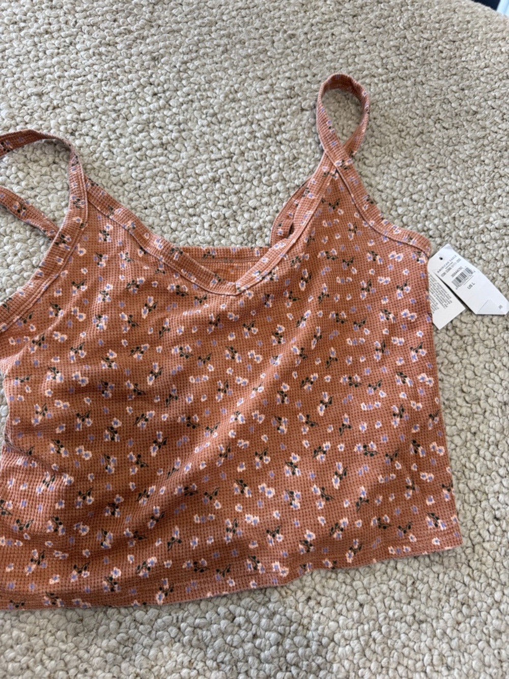 American Eagle Outfitters Rust Floral Ribbed Camisole CROPPED